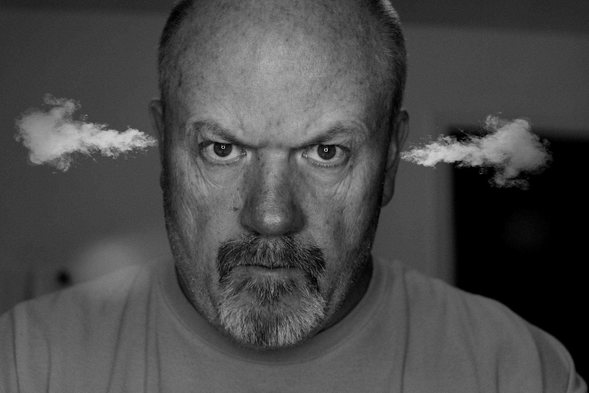 Black and white man with stem coming out his ears